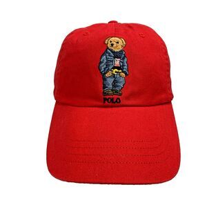 Polo Ralph Lauren Teddy Bear Red Cotton Hat Vintage Strap Back OSFA